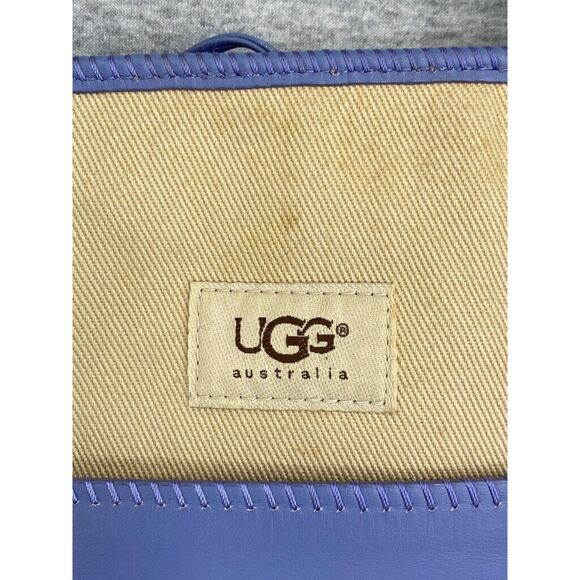 Ugg Australia Tote Womens Leather Canvas Khaki Purple Grab Shopping Bag Purse - Picture 2 of 14